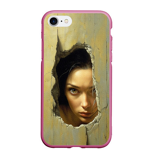 Чехол iPhone 7/8 матовый Девушка выглядывает / 3D-Малиновый – фото 1