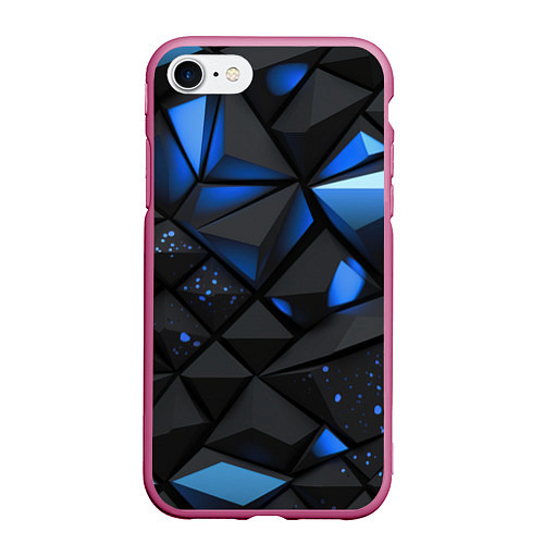 Чехол iPhone 7/8 матовый Blue black texture / 3D-Малиновый – фото 1