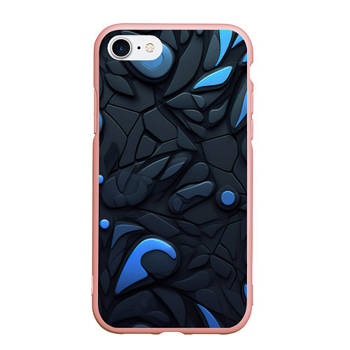 Чехол iPhone 7/8 матовый Blue black abstract texture / 3D-Светло-розовый – фото 1