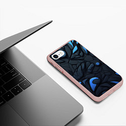 Чехол iPhone 7/8 матовый Blue black abstract texture, цвет: 3D-светло-розовый — фото 2
