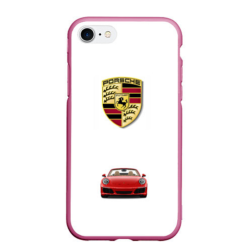 Чехол iPhone 7/8 матовый Porsche car / 3D-Малиновый – фото 1