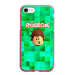 Чехол iPhone 7/8 матовый Roblox head на пиксельном фоне, цвет: 3D-малиновый