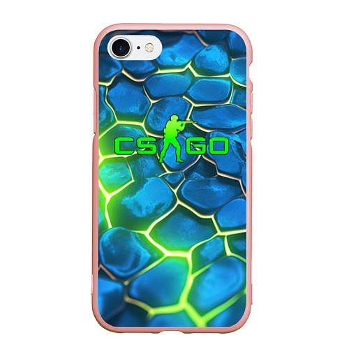 Чехол iPhone 7/8 матовый CSGO green blue neon / 3D-Светло-розовый – фото 1