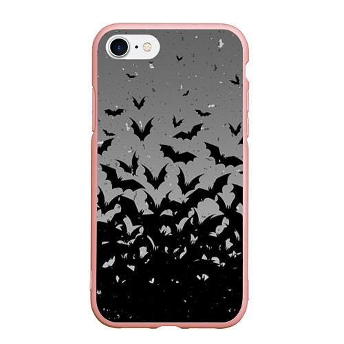 Чехол iPhone 7/8 матовый Серый фон и летучие мыши / 3D-Светло-розовый – фото 1