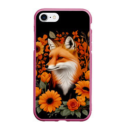 Чехол iPhone 7/8 матовый Элегантная лиса и цветы, цвет: 3D-малиновый