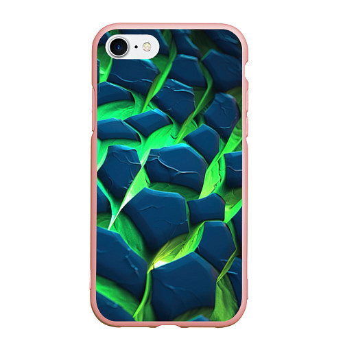 Чехол iPhone 7/8 матовый Разломленные зеленые плиты / 3D-Светло-розовый – фото 1