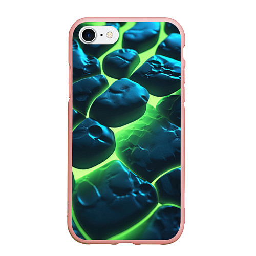 Чехол iPhone 7/8 матовый Разлом зеленых плит с неоном / 3D-Светло-розовый – фото 1