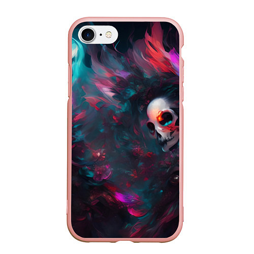 Чехол iPhone 7/8 матовый Череп - красочная фантазия - нейросеть / 3D-Светло-розовый – фото 1