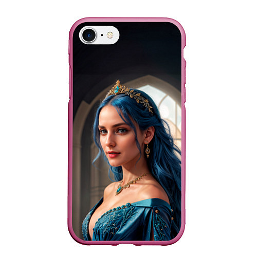 Чехол iPhone 7/8 матовый Девушка принцесса с синими волосами / 3D-Малиновый – фото 1