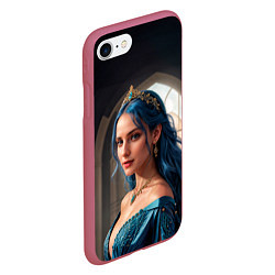 Чехол iPhone 7/8 матовый Девушка принцесса с синими волосами, цвет: 3D-малиновый — фото 2