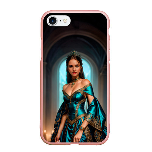 Чехол iPhone 7/8 матовый Девушка принцесса в бирюзовом платье с драгоценнос / 3D-Светло-розовый – фото 1