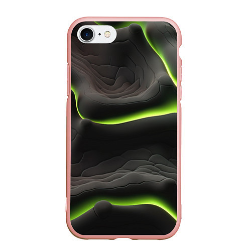 Чехол iPhone 7/8 матовый Green black texture / 3D-Светло-розовый – фото 1