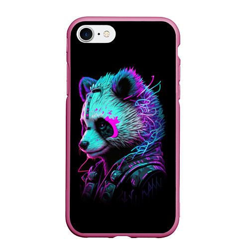 Чехол iPhone 7/8 матовый Панда киберпанк / 3D-Малиновый – фото 1