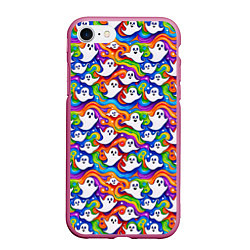 Чехол iPhone 7/8 матовый Веселые привидения на красочном фоне, цвет: 3D-малиновый