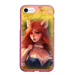 Чехол iPhone 7/8 матовый Девушка лисица в осеннем лесу, цвет: 3D-малиновый