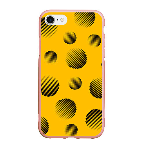 Чехол iPhone 7/8 матовый Объемные черные шары на оранжевом поле / 3D-Светло-розовый – фото 1