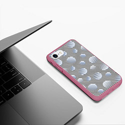 Чехол iPhone 7/8 матовый Серебристые круги на полосатом фоне, цвет: 3D-малиновый — фото 2