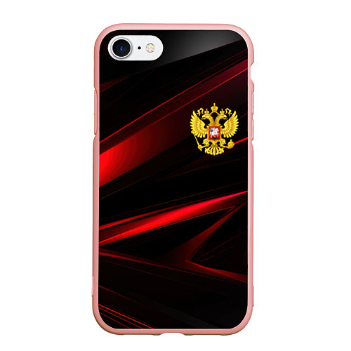 Чехол iPhone 7/8 матовый Золотистый герб России / 3D-Светло-розовый – фото 1