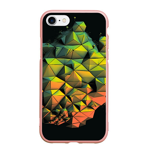 Чехол iPhone 7/8 матовый Зеленая кубическая абстракция / 3D-Светло-розовый – фото 1