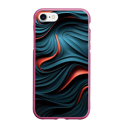 Чехол iPhone 7/8 матовый Сине-оранжевая абстрактная волна / 3D-Малиновый – фото 1