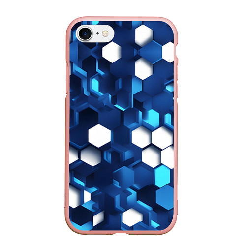 Чехол iPhone 7/8 матовый Cyber hexagon Blue / 3D-Светло-розовый – фото 1