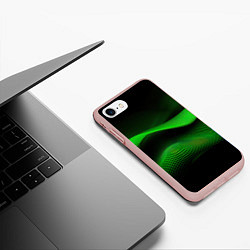 Чехол iPhone 7/8 матовый Зеленые абстрактные волны, цвет: 3D-светло-розовый — фото 2