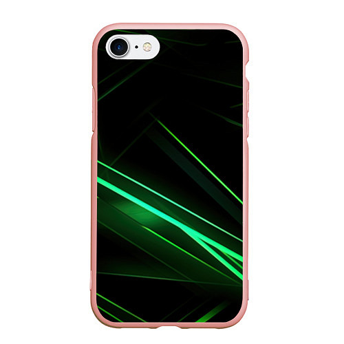 Чехол iPhone 7/8 матовый Green lines black backgrouns / 3D-Светло-розовый – фото 1