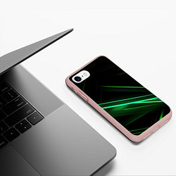 Чехол iPhone 7/8 матовый Green lines black backgrouns, цвет: 3D-светло-розовый — фото 2