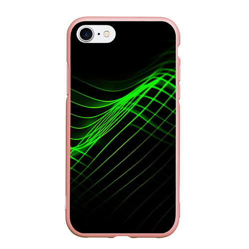 Чехол iPhone 7/8 матовый Зеленые яркие линии / 3D-Светло-розовый – фото 1