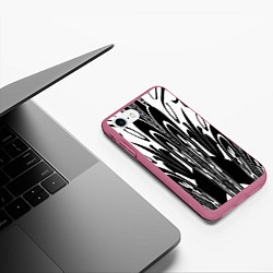 Чехол iPhone 7/8 матовый Черные завихрения, цвет: 3D-малиновый — фото 2