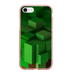 Чехол iPhone 7/8 матовый Зелёный блоковый паттерн, цвет: 3D-светло-розовый