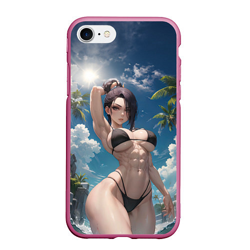 Чехол iPhone 7/8 матовый Девушка в купальник на море / 3D-Малиновый – фото 1