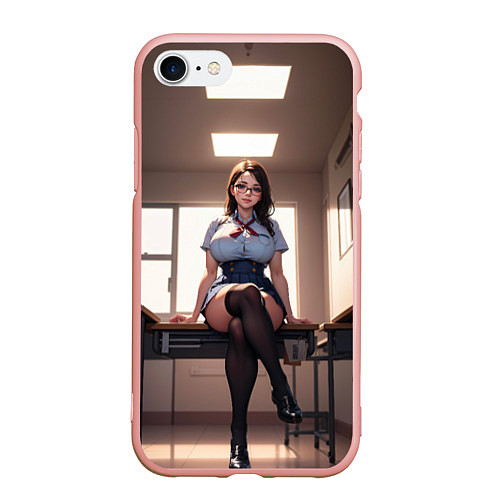Чехол iPhone 7/8 матовый Ученица в чулках / 3D-Светло-розовый – фото 1