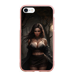 Чехол iPhone 7/8 матовый Девушка в ночном лесу, цвет: 3D-светло-розовый