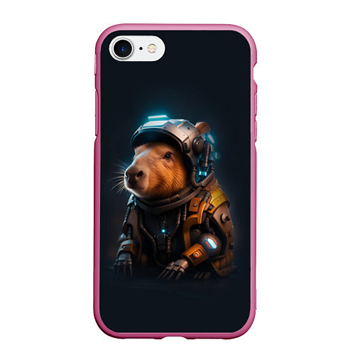 Чехол iPhone 7/8 матовый Cool capybara - cyberpunk - neural network / 3D-Малиновый – фото 1