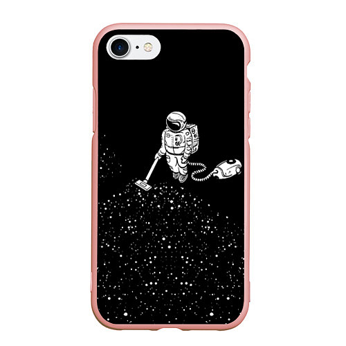 Чехол iPhone 7/8 матовый Космонавт пылесосит звезды / 3D-Светло-розовый – фото 1