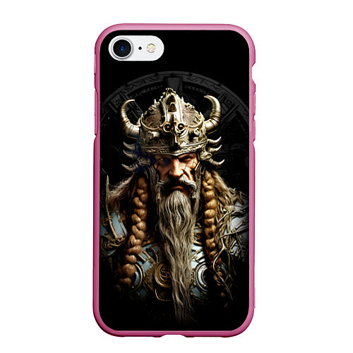 Чехол iPhone 7/8 матовый Викинг с косами / 3D-Малиновый – фото 1