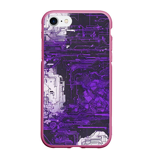 Чехол iPhone 7/8 матовый Киберпанк заражение фиолетовое / 3D-Малиновый – фото 1