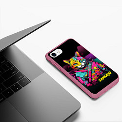Чехол iPhone 7/8 матовый Кот Самурай - японский слить, цвет: 3D-малиновый — фото 2