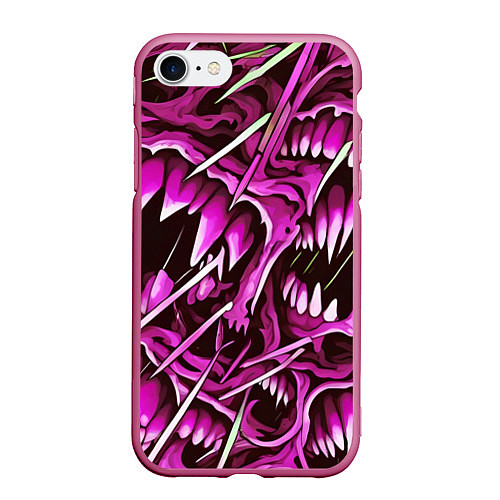 Чехол iPhone 7/8 матовый Розовые кислотные клыки / 3D-Малиновый – фото 1