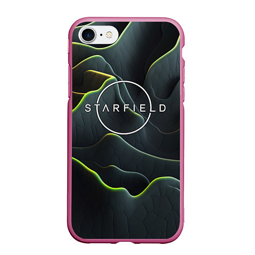 Чехол iPhone 7/8 матовый Starfield logo green texture / 3D-Малиновый – фото 1