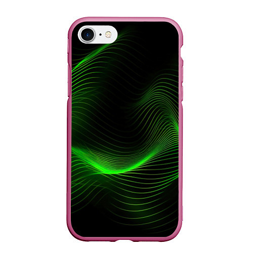 Чехол iPhone 7/8 матовый Зеленая абстракция на черном фоне / 3D-Малиновый – фото 1