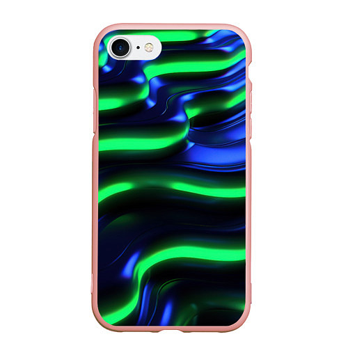 Чехол iPhone 7/8 матовый Green blue lines / 3D-Светло-розовый – фото 1
