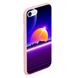 Чехол iPhone 7/8 матовый Mountains - sun - space - vaporwave, цвет: 3D-светло-розовый — фото 2