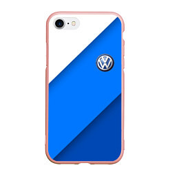 Чехол iPhone 7/8 матовый Volkswagen - голубые линии, цвет: 3D-светло-розовый