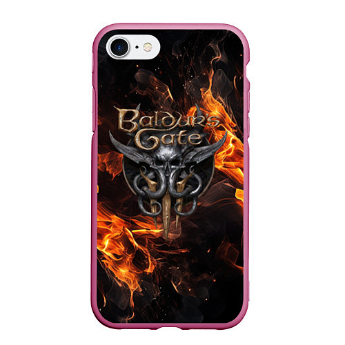Чехол iPhone 7/8 матовый Baldurs Gate 3 fire logo / 3D-Малиновый – фото 1