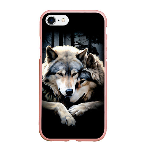 Чехол iPhone 7/8 матовый Волки - молодая семья / 3D-Светло-розовый – фото 1