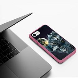 Чехол iPhone 7/8 матовый Вольчья стая и луна, цвет: 3D-малиновый — фото 2