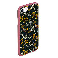 Чехол iPhone 7/8 матовый Бежевые и желтые бабочки на темном фоне, цвет: 3D-малиновый — фото 2