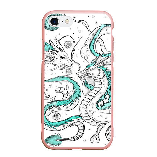 Чехол iPhone 7/8 матовый Дракон Хаку в стиле тату: белый и бирюзовый паттер / 3D-Светло-розовый – фото 1